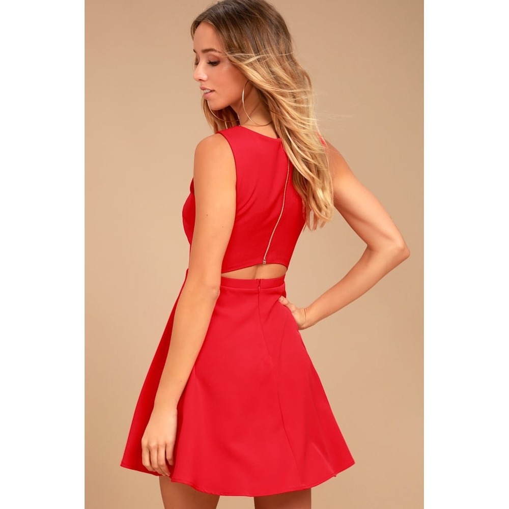 Lulus Just Us Red Skater Dress Sleeveless‎ Cutout Back Mini Size XS NEW